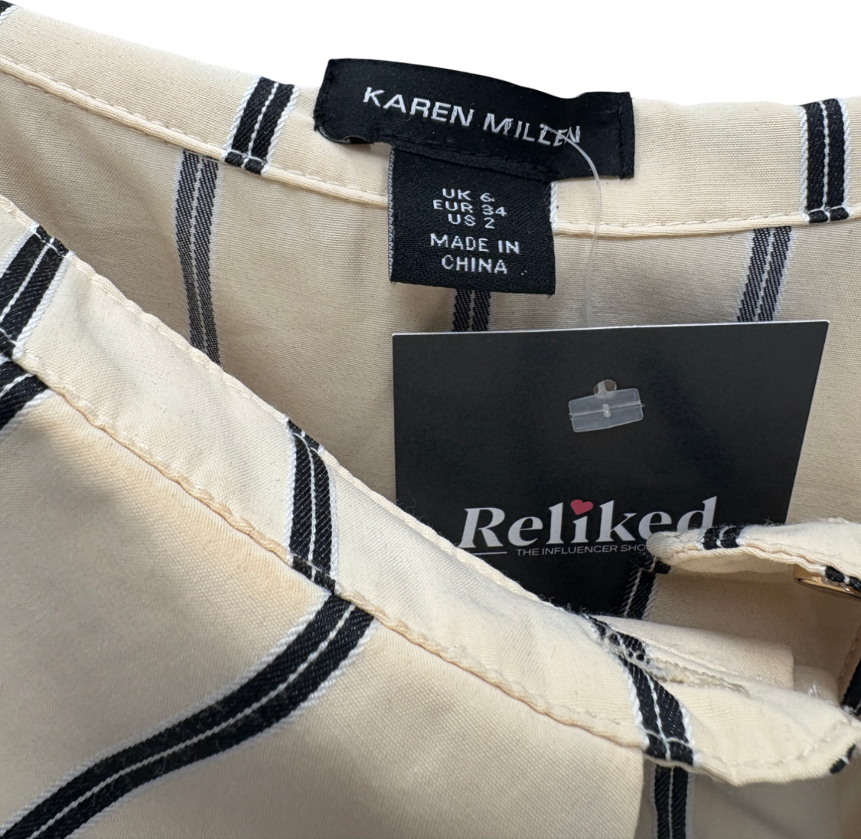 Karen Millen Beige Cotton Stripe Belted Woven Maxi Dress UK 6