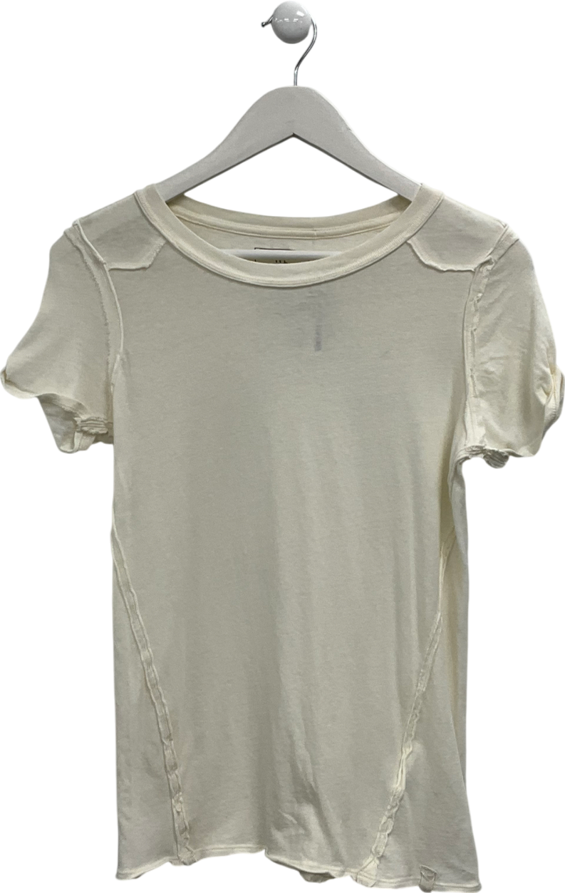 Free People Cream Raw Hem Cotton T-shirt UK S