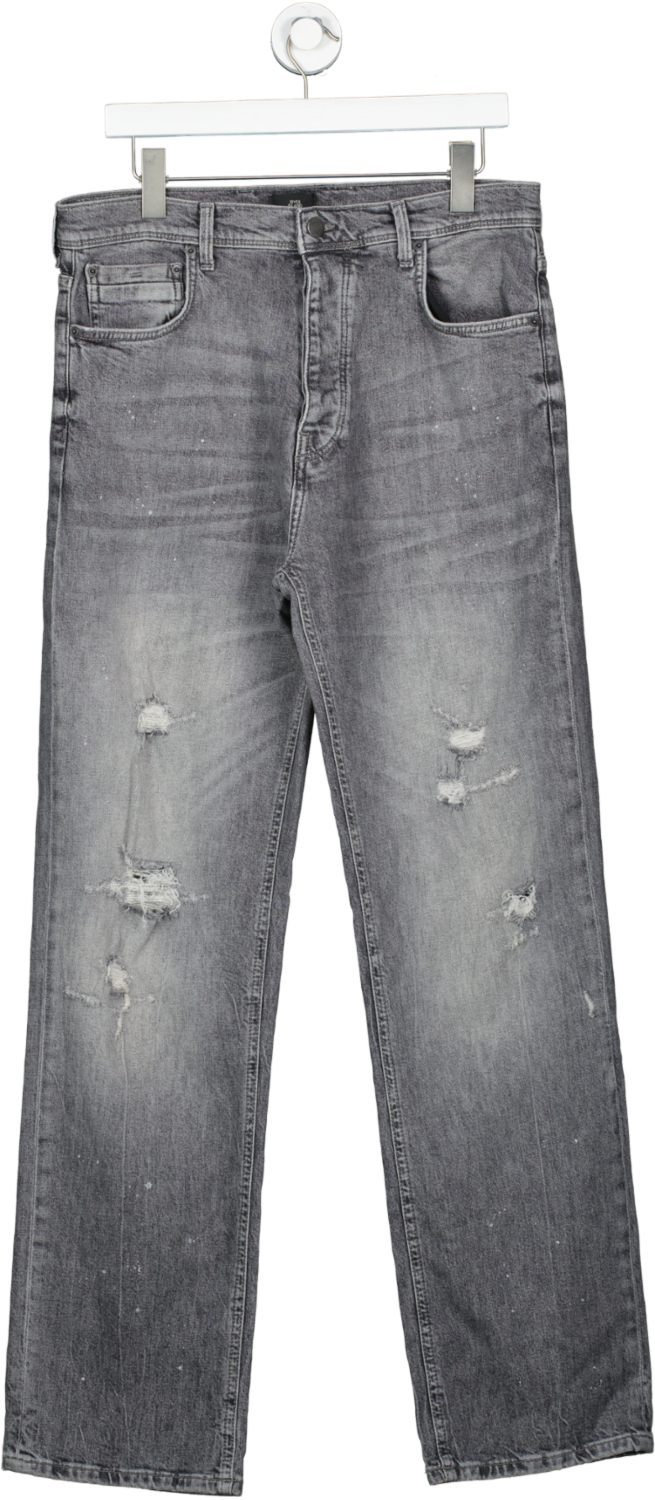 River Island Grey Baggy Distressed Jeans W32