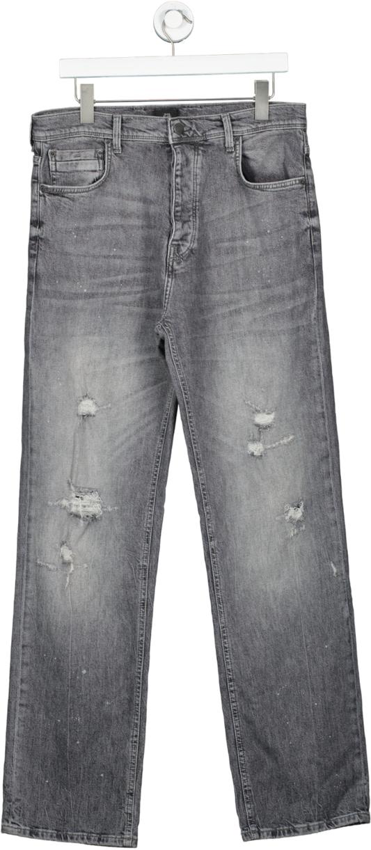 River Island Grey Baggy Distressed Jeans W32