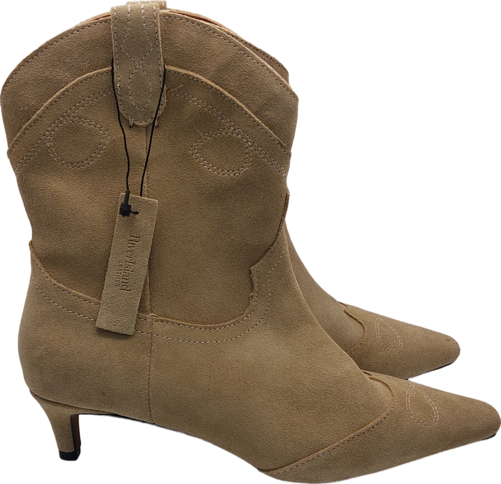 River Island Beige Suede Western Ankle Boot UK 7 EU 40 👠