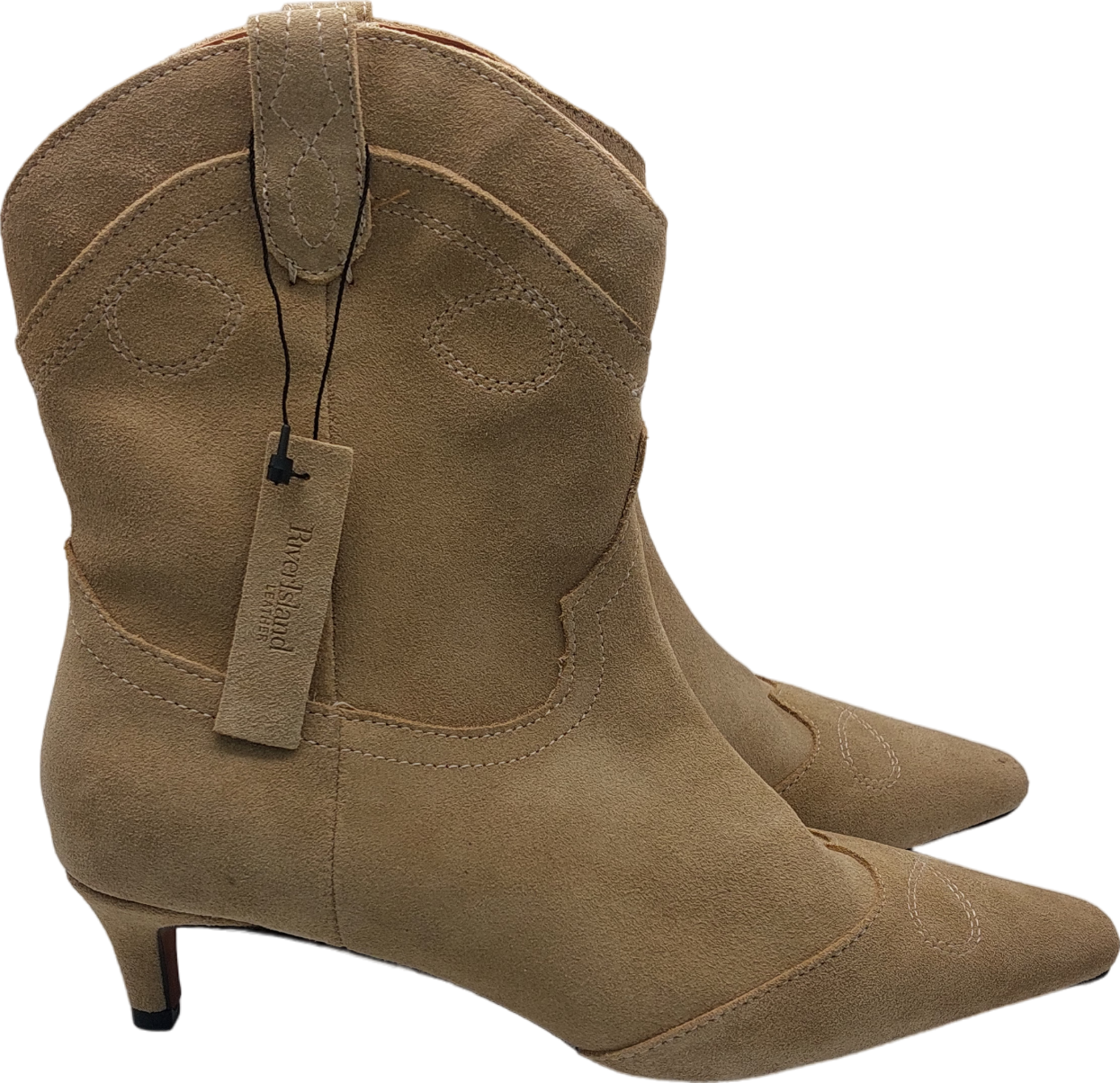 River Island Beige Suede Western Ankle Boot UK 7 EU 40 👠