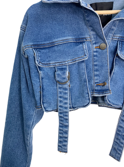 Fashion Nova Blue Denim Cropped Jacket S