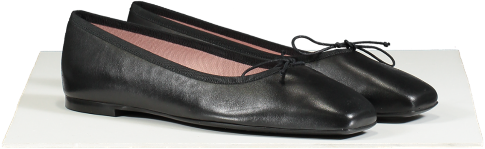 Pretty Ballerinas Black Camille Leather Square Toe Ballerina Shoes Bnib UK 6 EU 39 👠