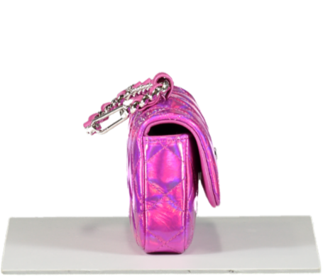 Chanel Iridescent Pink Patent Lambskin Quilted CC Hook Card Holder/Micro Bag