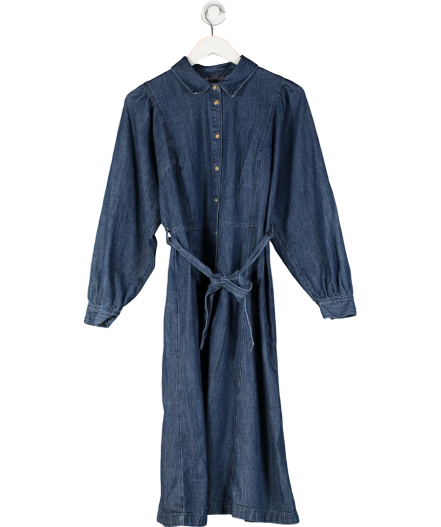M&S Blue Denim Belted Midi Shirt Dress UK 14