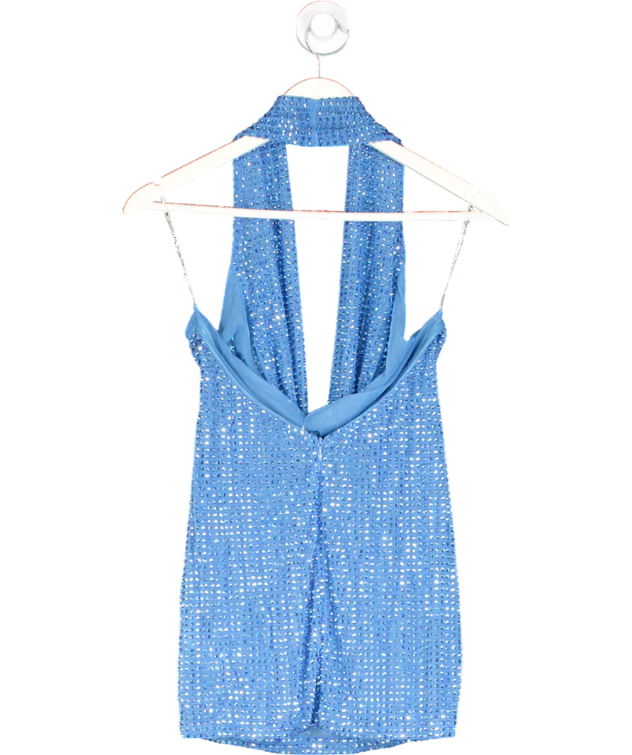 Oh Polly Blue Extreme Embellished Cowl Neck Mini Dress UK 6