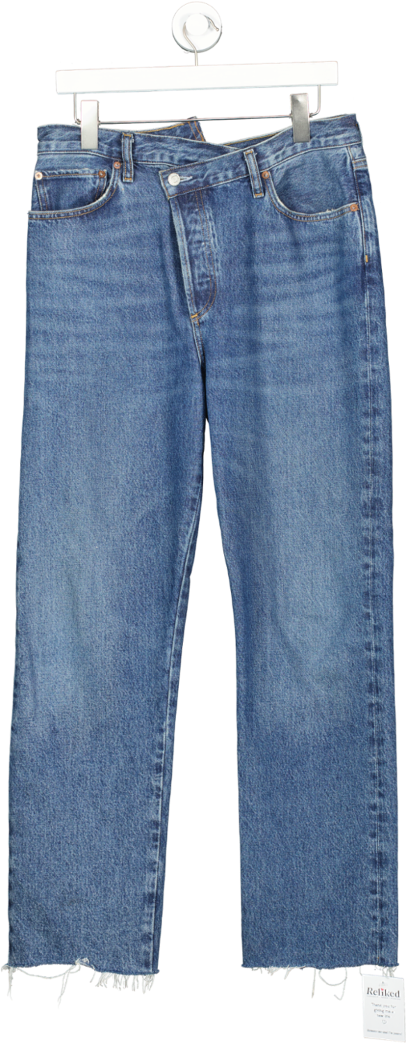 AGOLDE Blue Criss Cross Frayed High-rise Straight-leg Organic Jeans W29