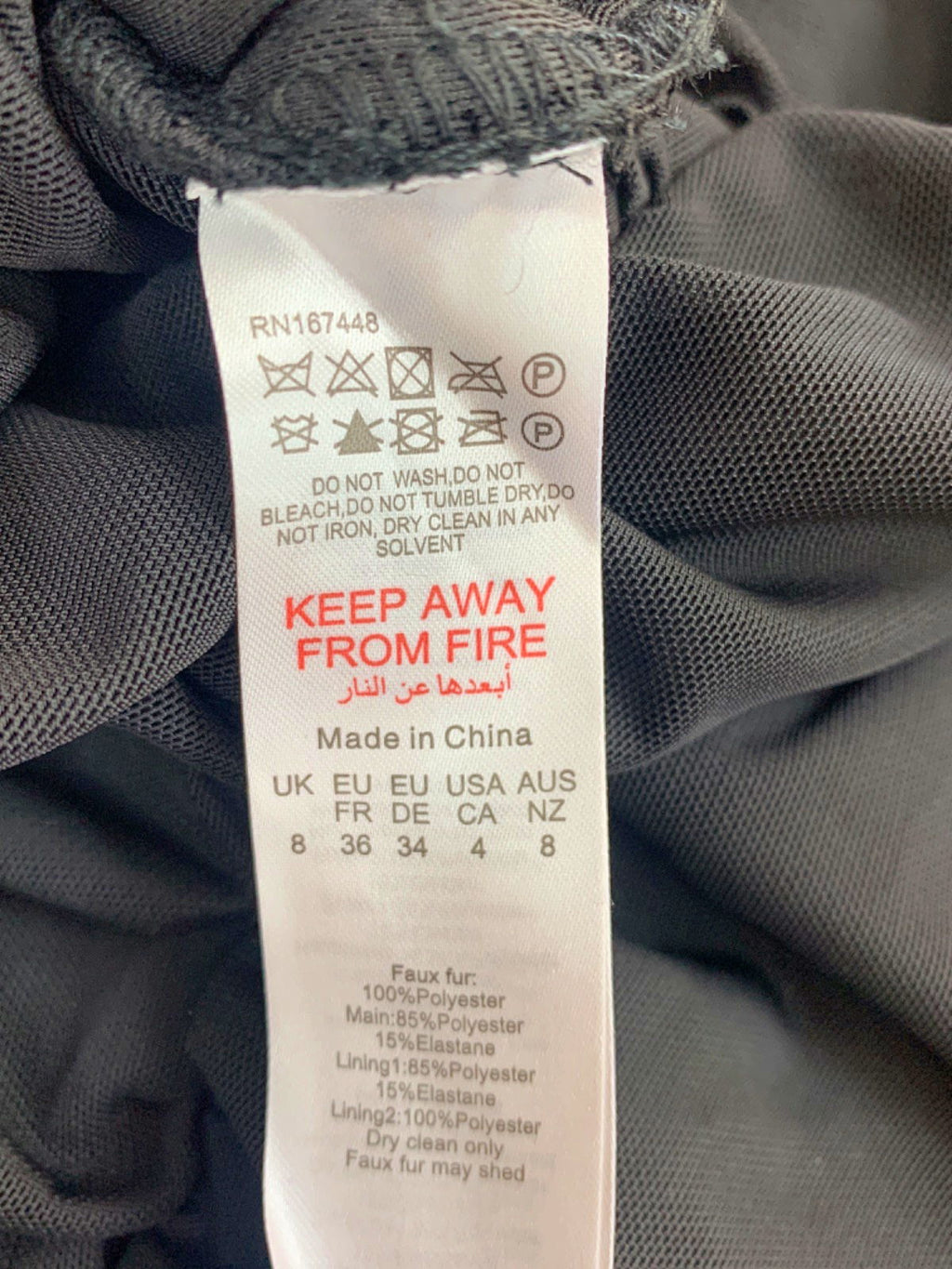 PLT Label Black Ruched Faux Fur Trim Dress UK 8