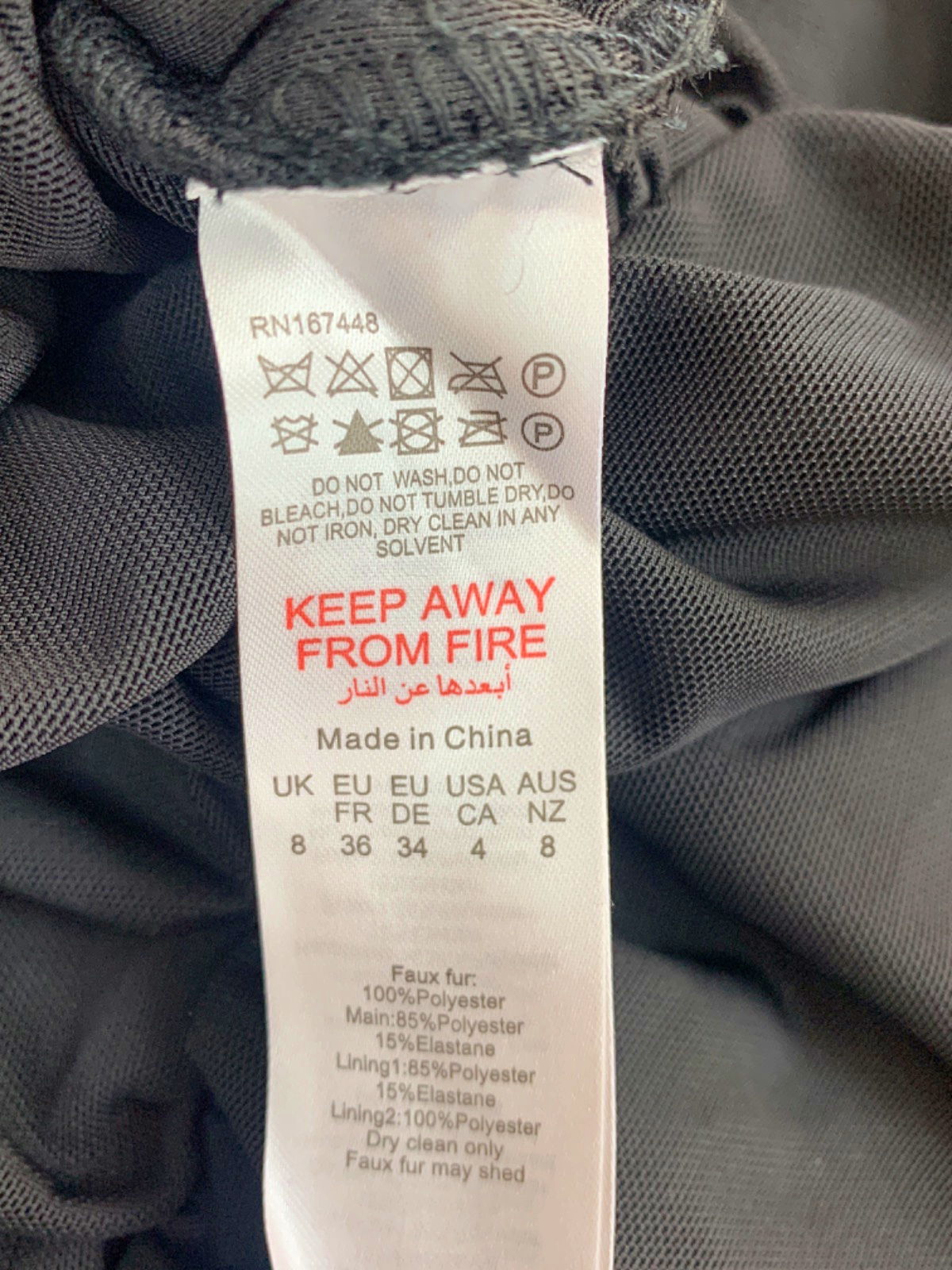 PLT Label Black Ruched Faux Fur Trim Dress UK 8