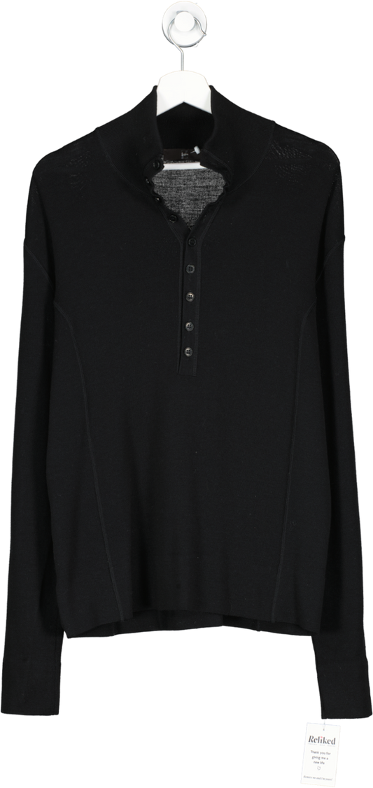 Zegna Black Wool Button Up Polo Shirt UK XXL