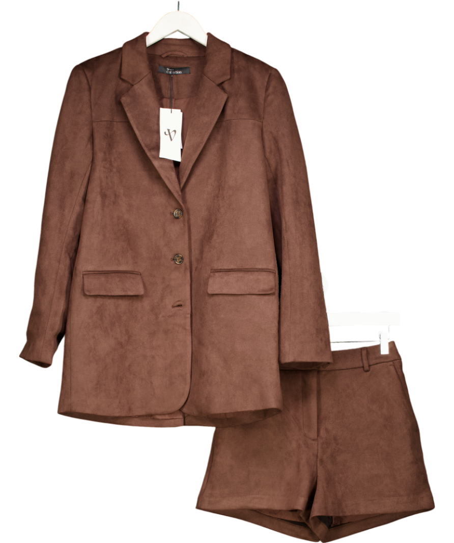 V by Very 2-piece Thew Very Collection Chocolate Brown Relax Faux Suede Shorts And Blazer Set UK 8