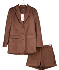 V by Very 2-piece Thew Very Collection Chocolate Brown Relax Faux Suede Shorts And Blazer Set UK 8