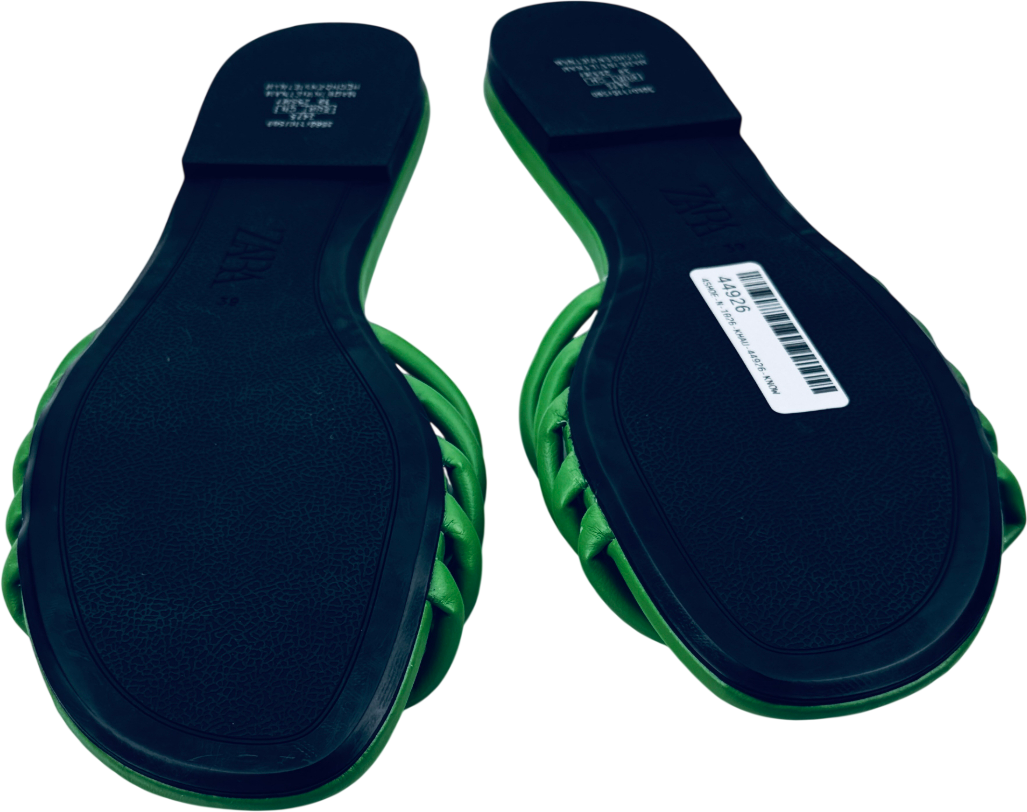 ZARA Green Woven Flat Sandals UK 6 EU 39 👠