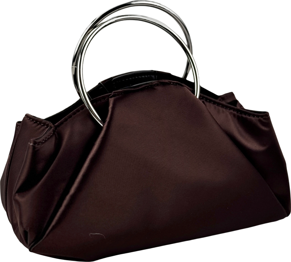 TOPSHOP Ginny Metal Handle Grab Bag In Chocolate Brown Satin