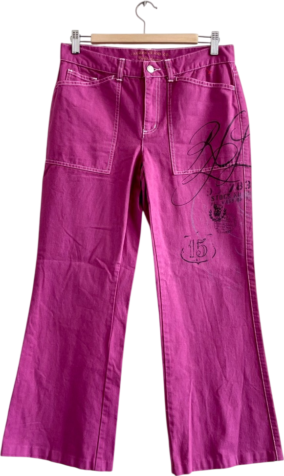 Ralph Lauren Purple Printed Logo Crop Flare Jeans Us4 UK 8