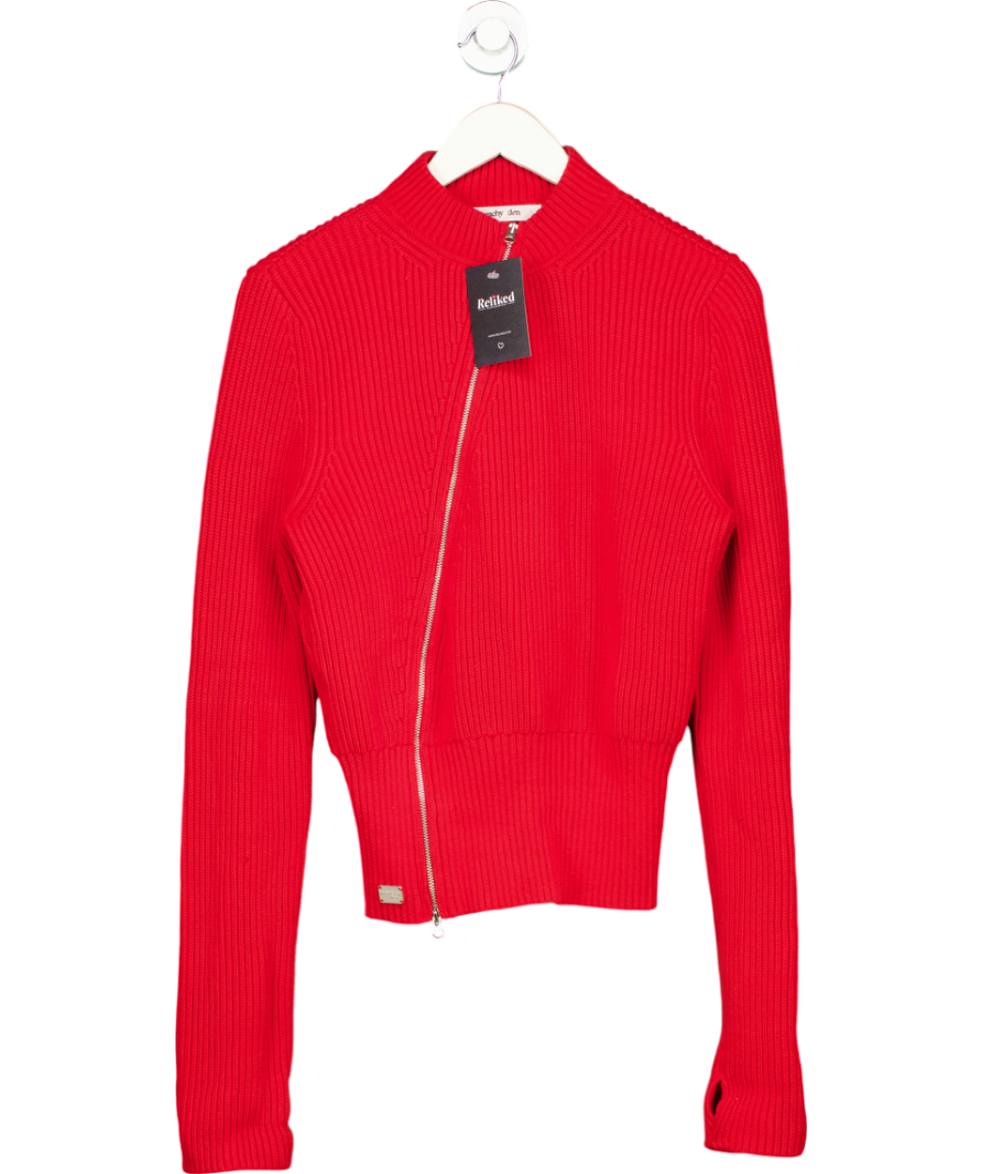 Peachy Den Red Zip Up Knit Jumper UK L