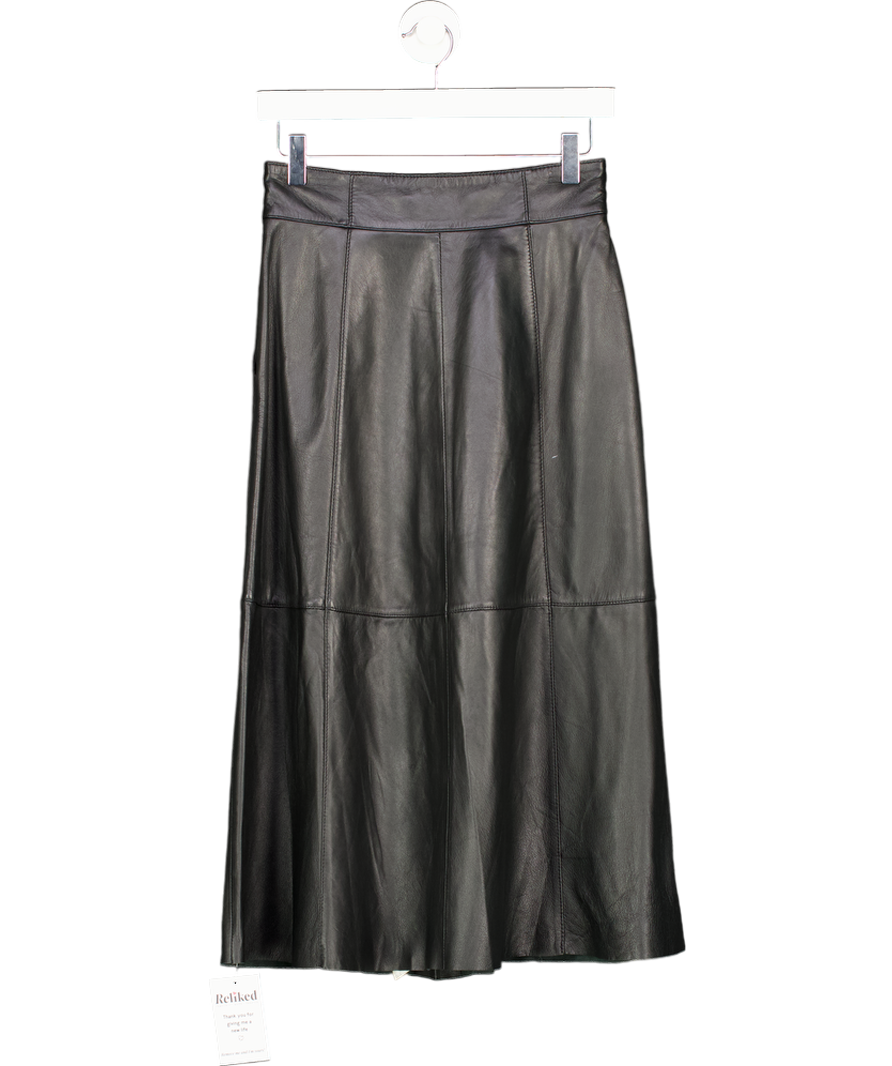 Karen Millen Black Real Leather Zip Through Maxi Pencil Skirt UK 8
