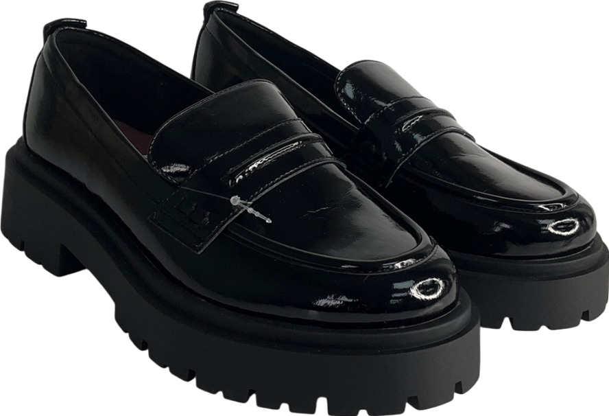 Next Black Patent Forever Comfort® Chunky Loafers UK 4 EU 37 👠