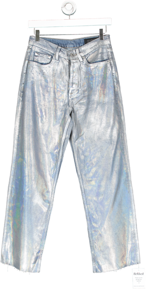 All Saints Blue April Metallic Hologram Coated Relaxed Jeans W25
