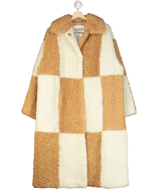 Stand Studio Beige Nicki Checked Faux Sherling Coat One Size