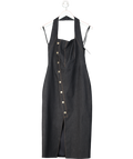 KAREN MILLEN Indigo Blue Stretch Denim Tailored Halter Neck Midi Dress UK 10