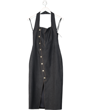 KAREN MILLEN Indigo Blue Stretch Denim Tailored Halter Neck Midi Dress UK 10