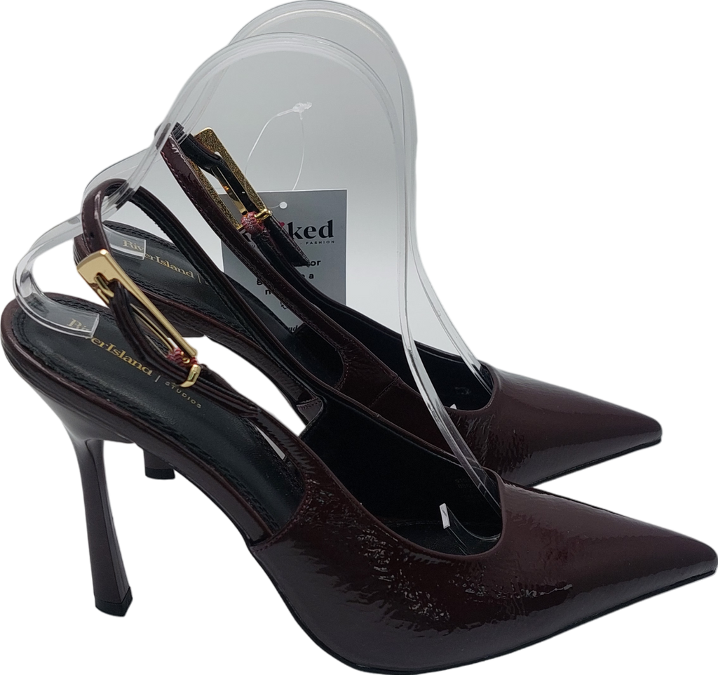 River Island Red Patent Sling Back Stilletoe Pumps UK 7 EU 40 👠