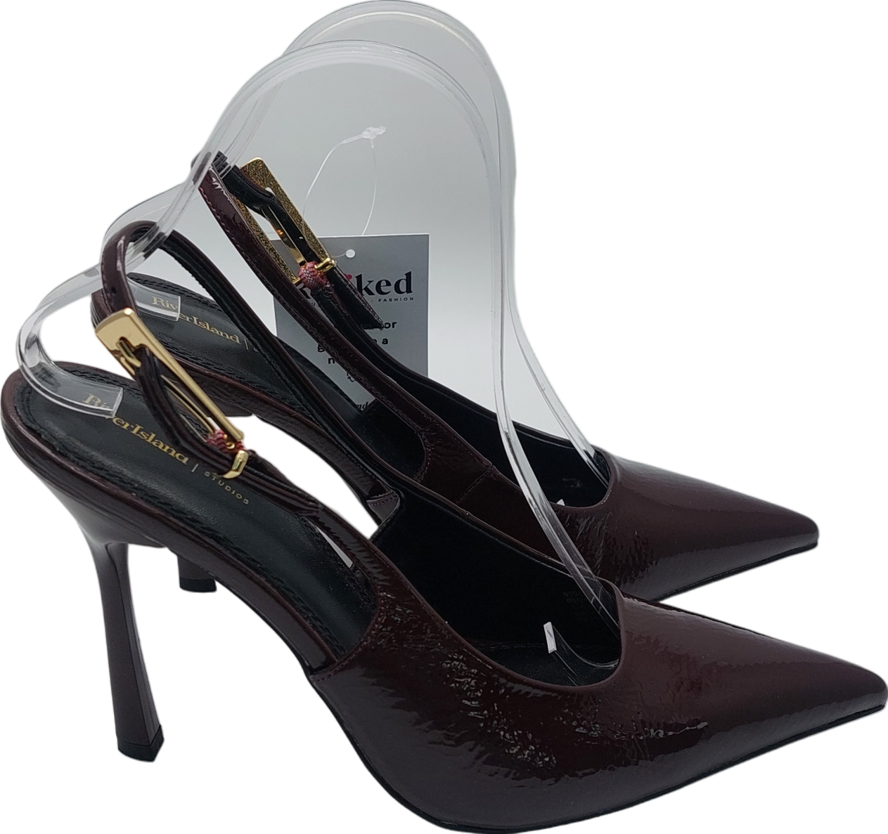 River Island Red Patent Sling Back Stilletoe Pumps UK 7 EU 40 👠