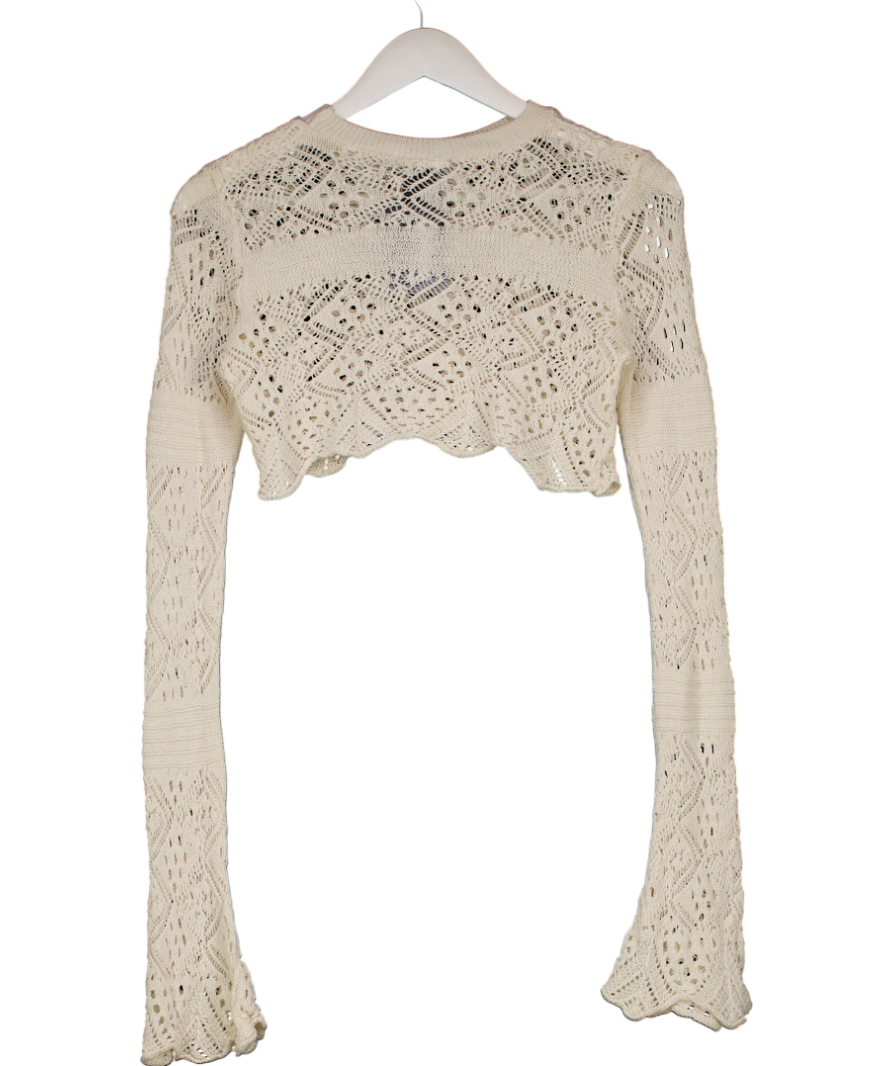 PrettyLittleThing Cream Crochet Knit Slouchy Flared Sleeve Jumper UK M