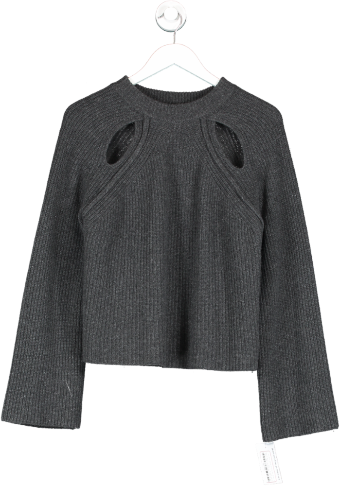Massimo Dutti Grey Purl Knit Sweater With Cut Out Detail UK S