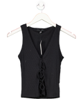 New Look Black Ribbed Pointelle Effect Tie Front Vest UK 6