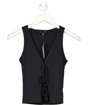 New Look Black Ribbed Pointelle Effect Tie Front Vest UK 6