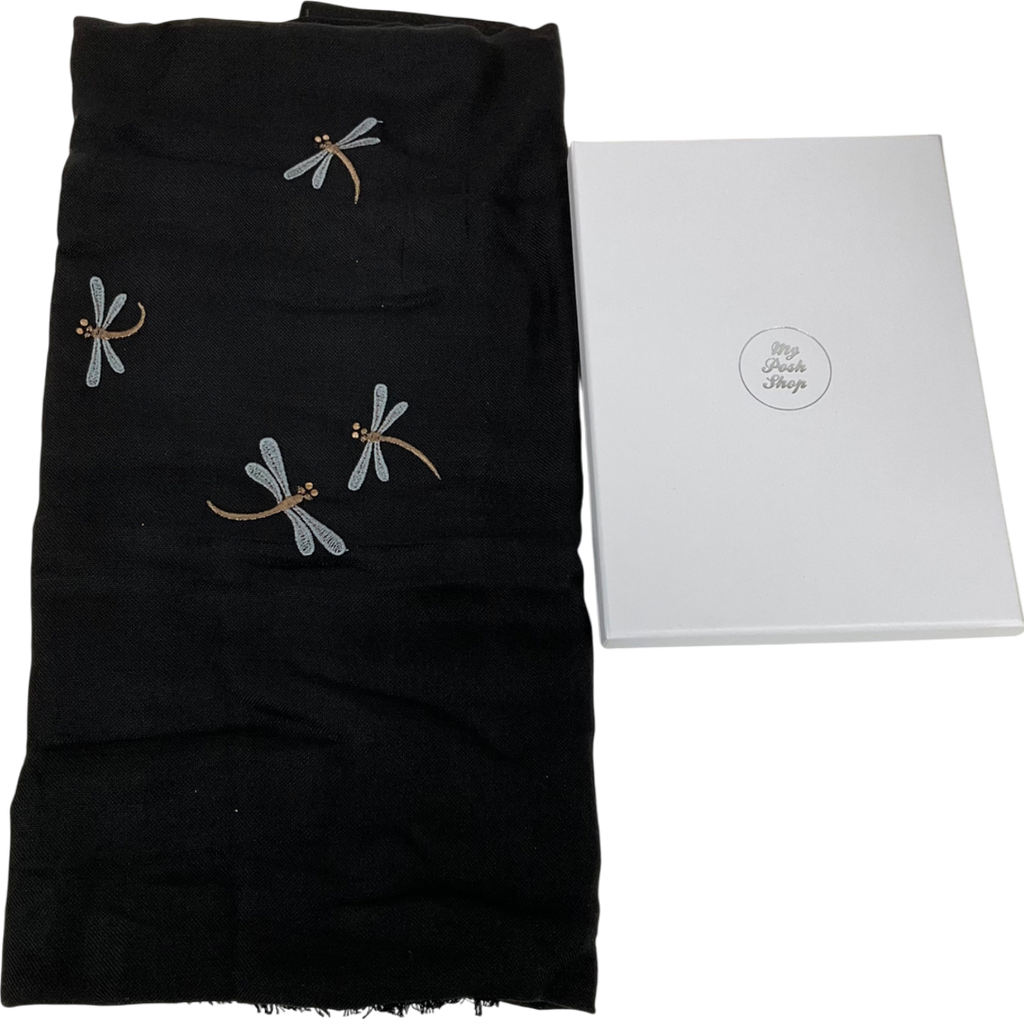 Not on the high street Black Dragonfly Embroidered Scarf