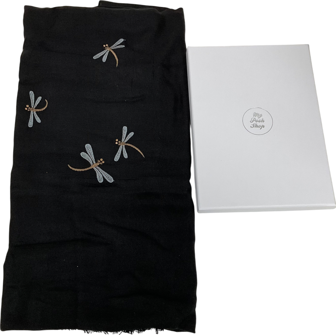 Not on the high street Black Dragonfly Embroidered Scarf