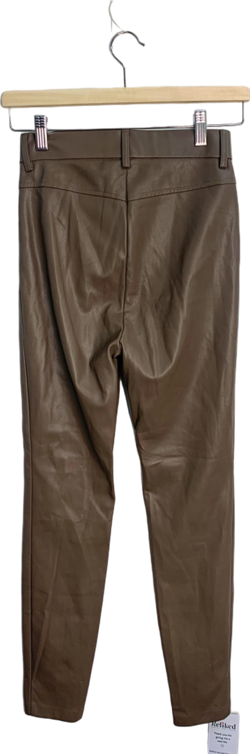 Zara Brown Leather-Look Skinny Trousers XS