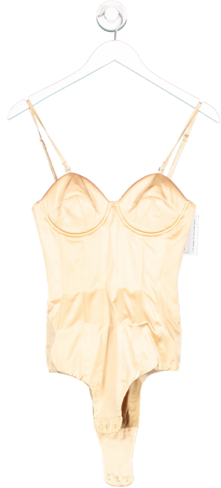 IVAN YOUNG Beige Silk Satin Corseted Bodysuit Champagne UK 8