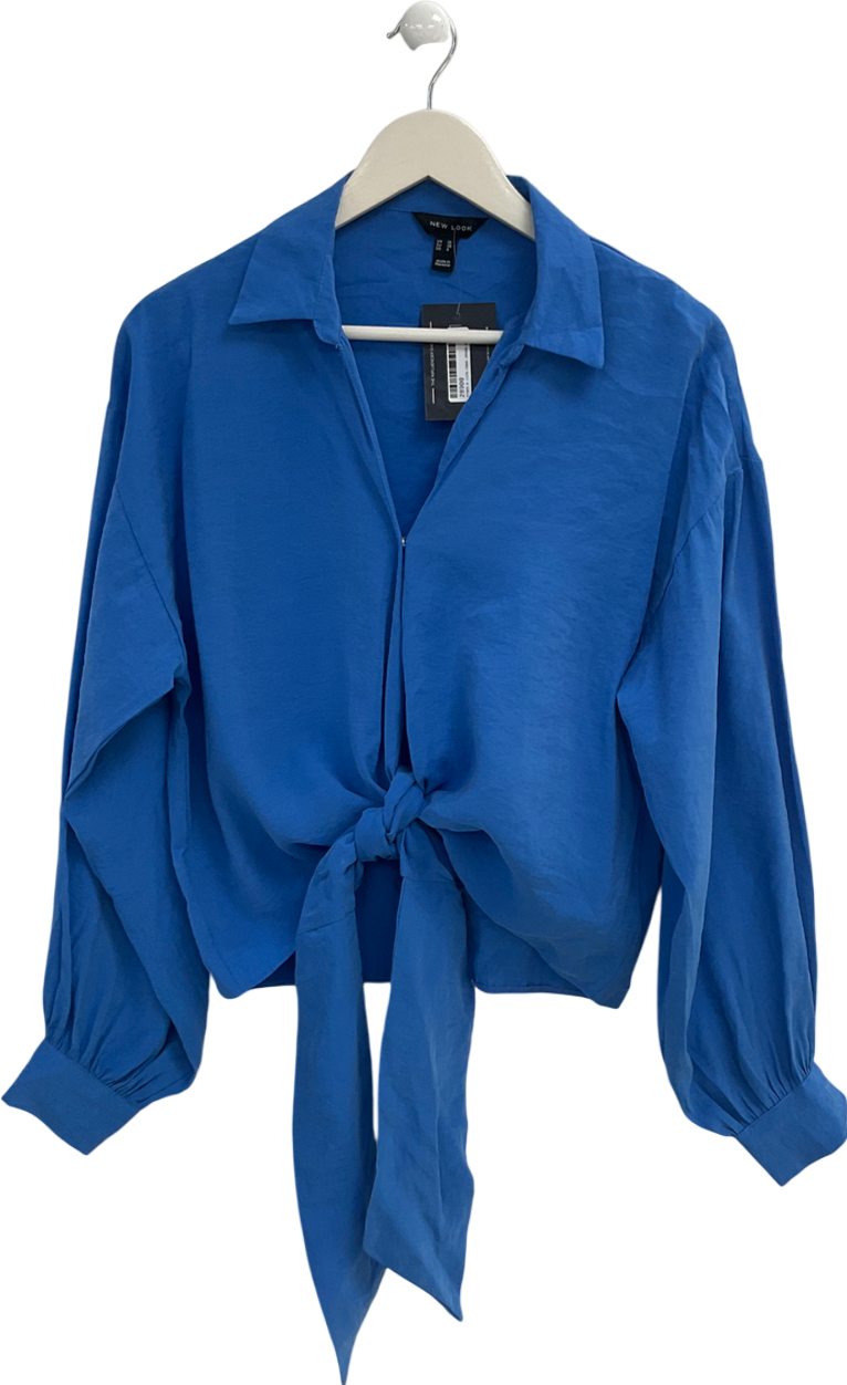 New Look Blue Tie Front Shirt UK 10