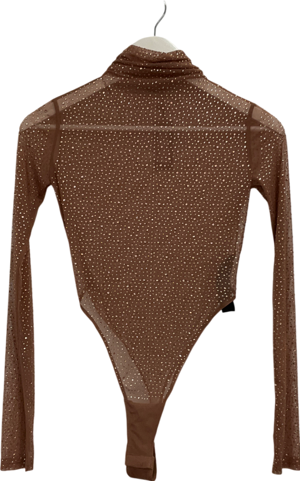 Misspap Brown Miss Joslin Embellished Diamanté Bodysuit UK 6