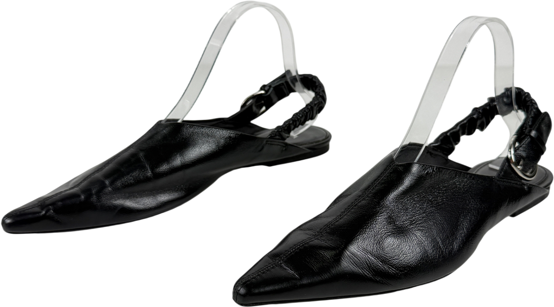 ZARA Black Pointed Buckle Flats UK 5 EU 38