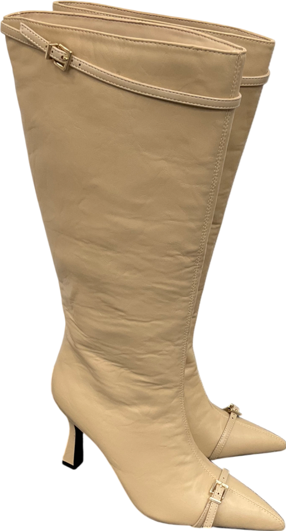 4th & Reckless Beige Mayfair Buckle Front Knee High Boots UK 7 EU 40 👠