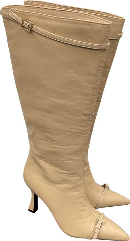 4th & Reckless Beige Mayfair Buckle Front Knee High Boots UK 7 EU 40 👠