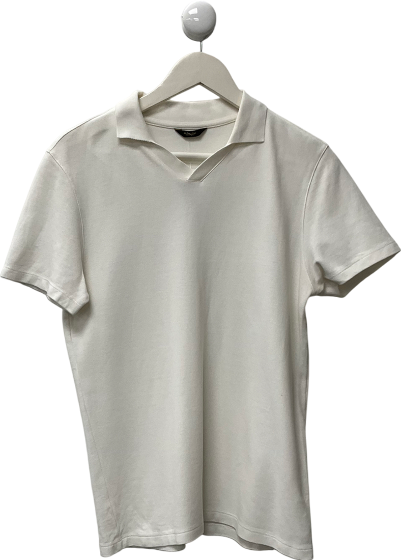 massino dutti White Cotton Blend Knit Polo Shirt UK S