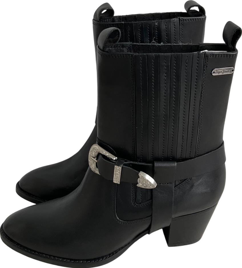 Pepe Jeans Black Luna Rock Leather Ankle Boots UK 7 EU 40 👠