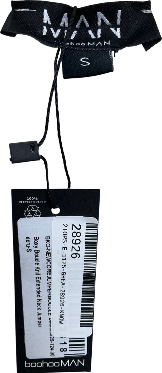 boohooMan Cream Boxy Boucle Knit Extended Neck Jumper UK S