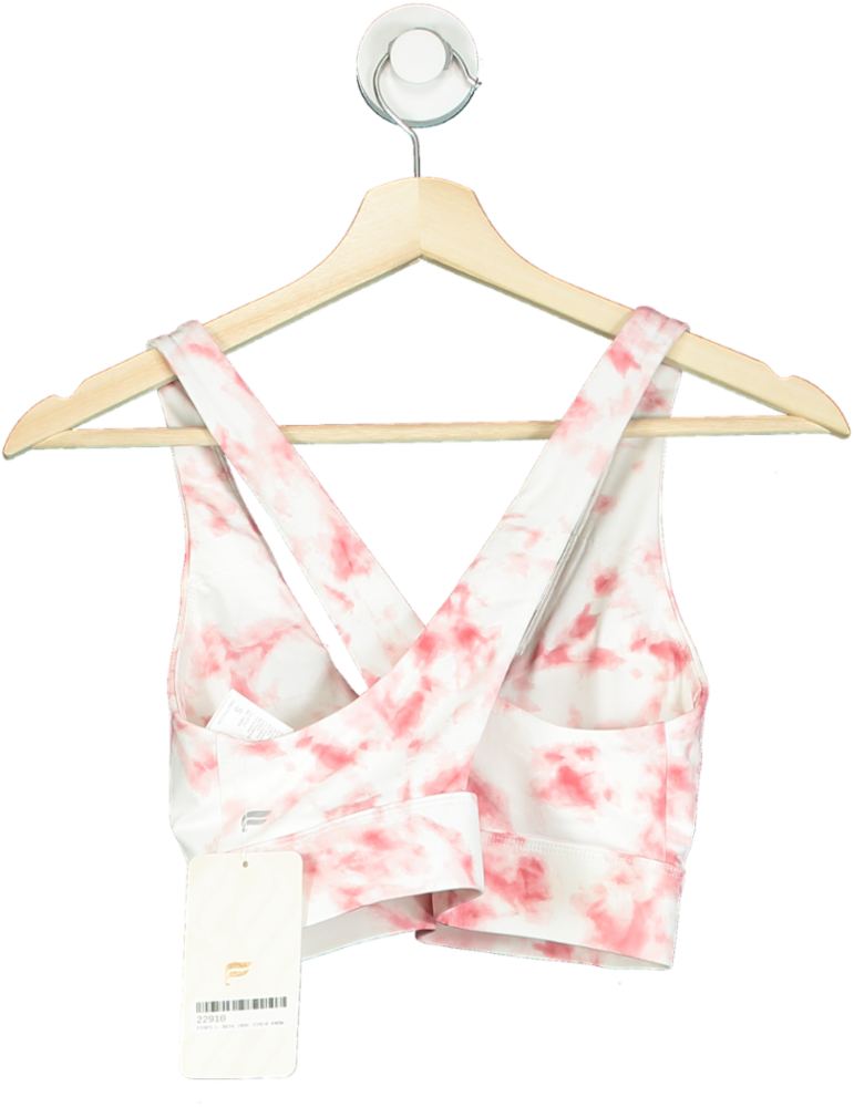 Fabletics Pink/White Oasis Twist-Front Sports Bra UK S