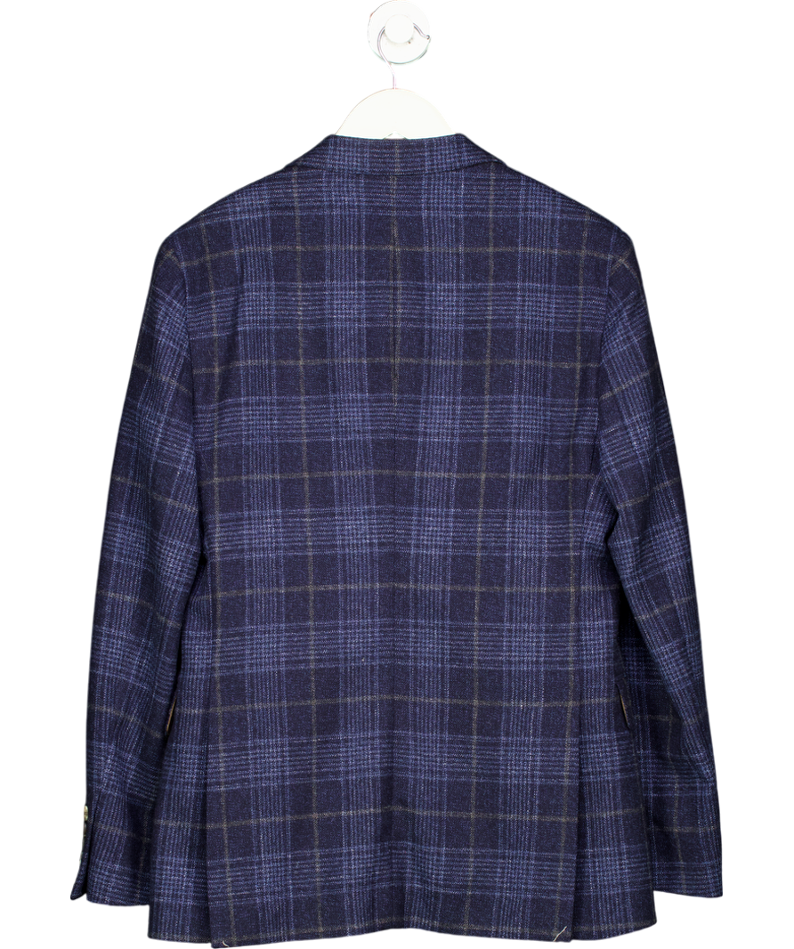 Vitale Barberis Canonico Blue Wool, Silk Blend Checked Suit Jacket UK 38" CHEST