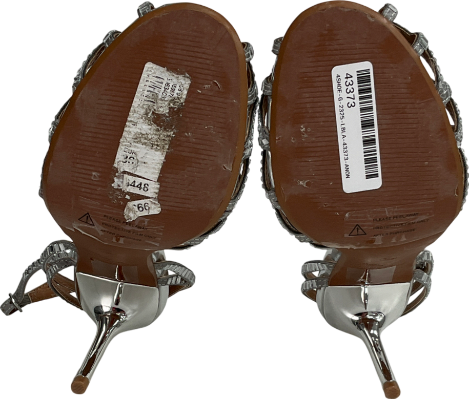 River Island Metallic Diamante Heels In Silver UK 3 EU 36 👠