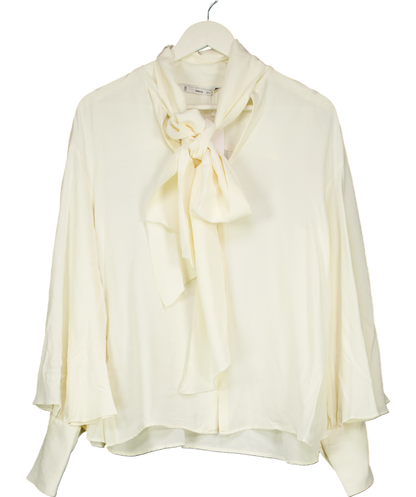 MANGO Cream Bow Neck Button Cuff Blouse UK L