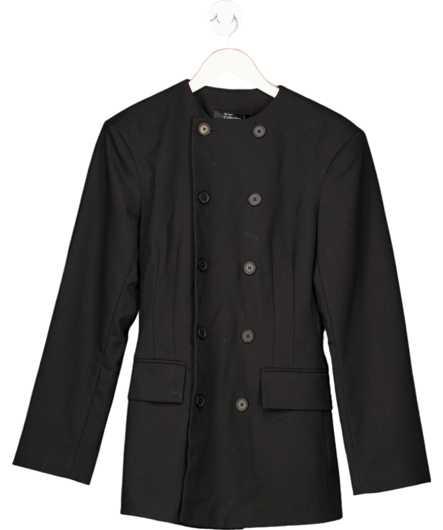 V by Very Structured Round Neck Double Breasted Blazer - Black UK 10
